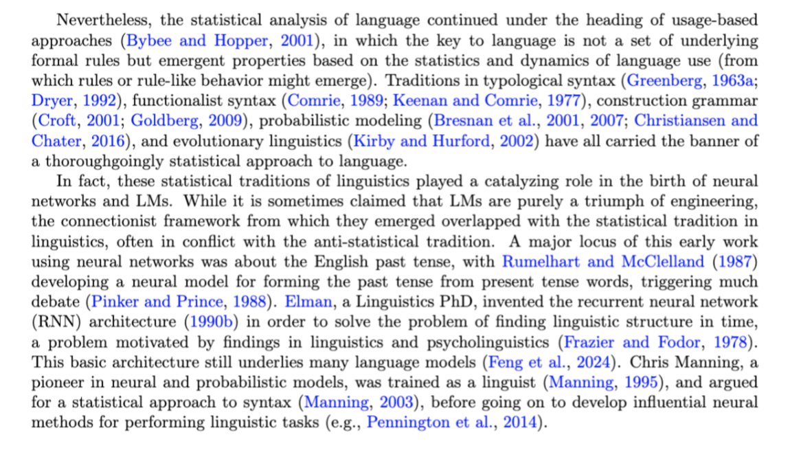 Most important thing we do here is trace  some  history, reminding us  a line can be traced to modern neural nets/AI from basic science research. Not in engineering but in linguistics and cognitive science. Much of that fundamental early work funded by the (currently paused) NSF.