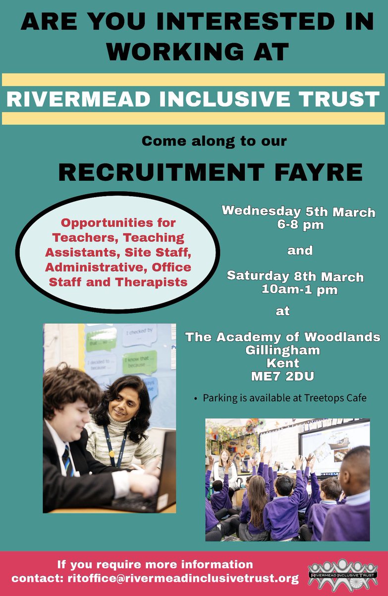 Are you looking to work in an incredible #MultiAcademyTrust which puts people first? Whether you're a teacher, TA, or school support staff, come and meet the team! We are a unique family of schools with a strong focus on wellbeing and a proven track record of success #schooljobs