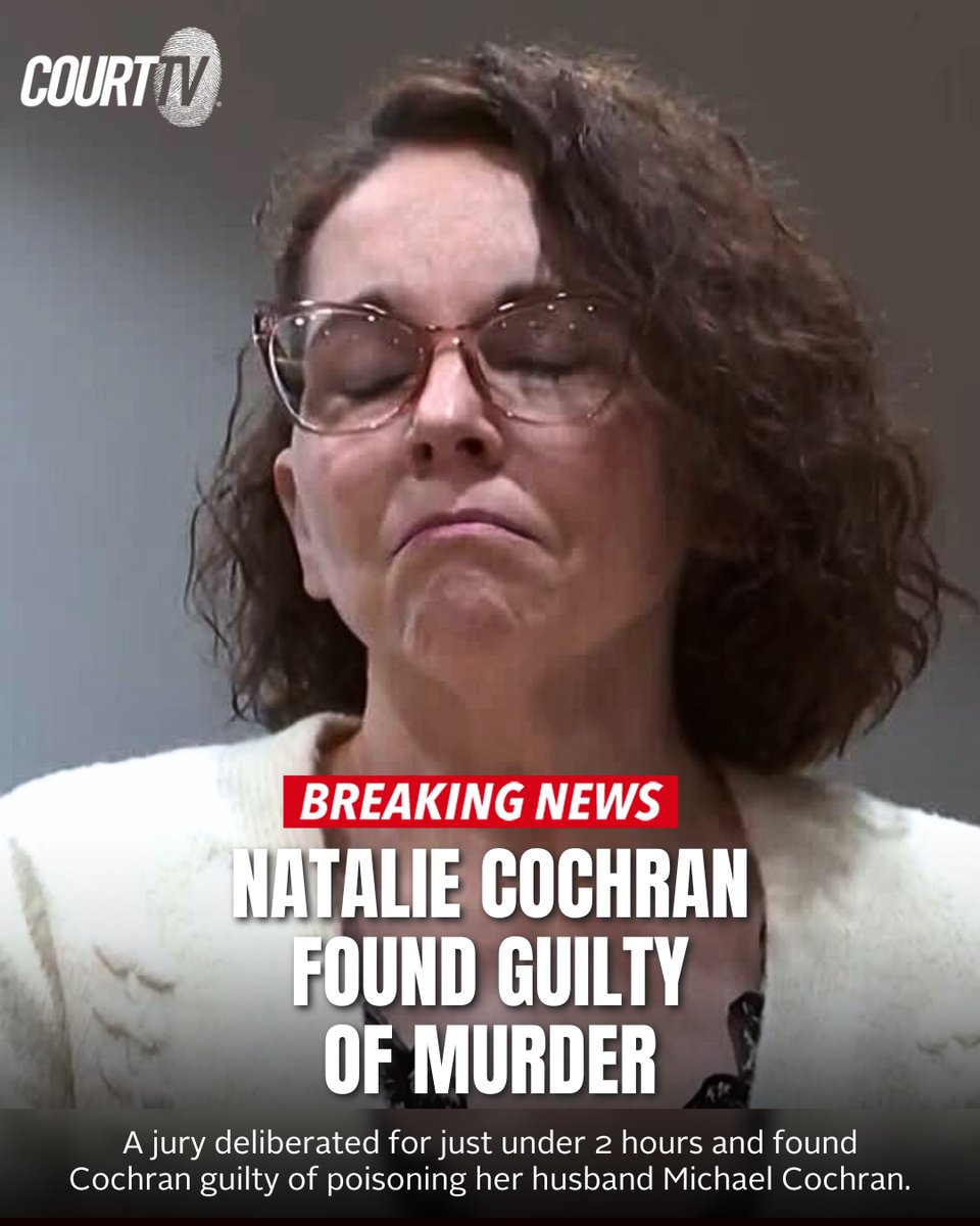 #BREAKING: #NatalieCochran is found #GUILTY of first-degree murder in the death of her husband #MichaelCochran.

Prosecutors claimed Natalie killed him to protect the millions of dollars from her Ponzi scheme.

#CourtTV Did the jury get it right?