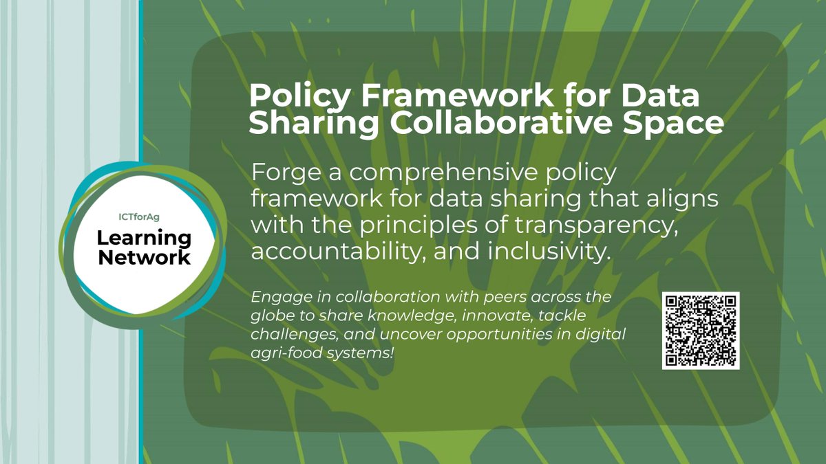 Shape ethical data sharing policies in agriculture! 🔐 Join the #ICTforAg Learning Network’s Policy Framework for Data Sharing Collaborative Space to help build a transparent and inclusive #DataSharing framework. 👉 learningnetwork.ictforag.com/collaboration/…