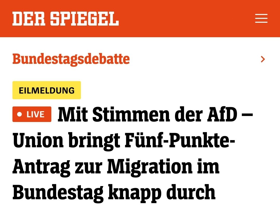 R.I.P Brandmauer.
Wenn der CDU auffällt, dass sie gesellschafts- und wirtschaftspolitisch das Gleiche vertritt wie die AfD, sieht es schlecht aus.

Faschisten bleiben Faschisten, aber Demokraten haben die Wahl, Demokraten zu bleiben. #Bundestag