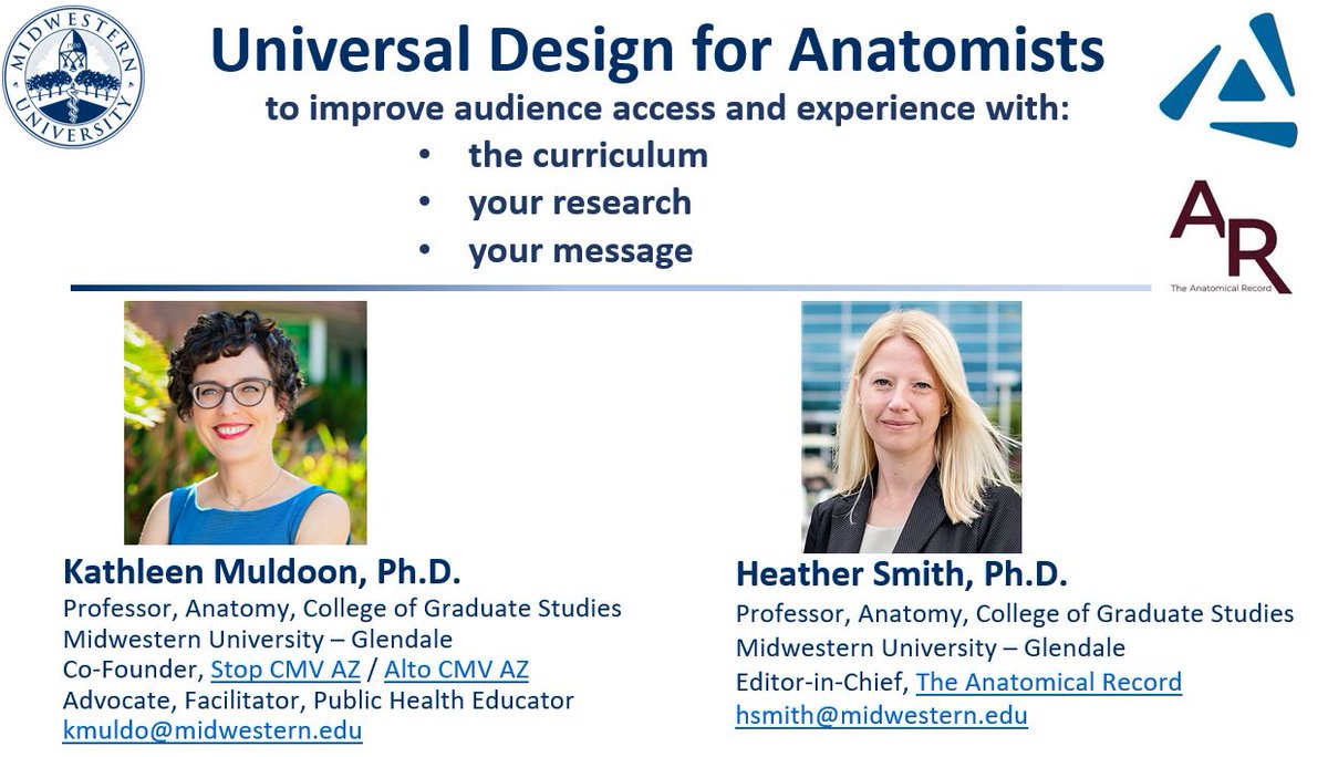 Dr. Heather F. Smith (@heatherfsmith) on Twitter photo Today at 1pm EST, <a href="/ProfMuldoon/">Kathleen Muldoon</a> and I will be presenting, "Universal Design for Anatomists" hosted by <a href="/AnatomyOrg/">American Association for Anatomy</a>
Free registration here: anatomy.org/ANATOMY/ANATOM… Today at 1pm EST, <a href="/ProfMuldoon/">Kathleen Muldoon</a> and I will be presenting, "Universal Design for Anatomists" hosted by <a href="/AnatomyOrg/">American Association for Anatomy</a>
Free registration here: anatomy.org/ANATOMY/ANATOM…