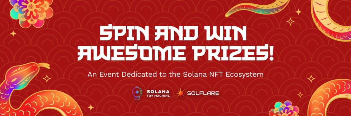 solflare's tweet photo. 🧧 MEGA TOY MACHINE IS LIVE!
Head to your Solflare, tap/click the banner and  👇

🪙 Use $SOL or free $SPIN to play
🎟 1 spin = 1 raffle ticket for a Rolex
📅 Jan 29 - Feb 28
💰 Prize pool $65k+ 

Let's spin, win, &amp; celebrate together this Lunar New Year with @ToyMachine_co  🙌 https://t.co/KFd7NFgjDn