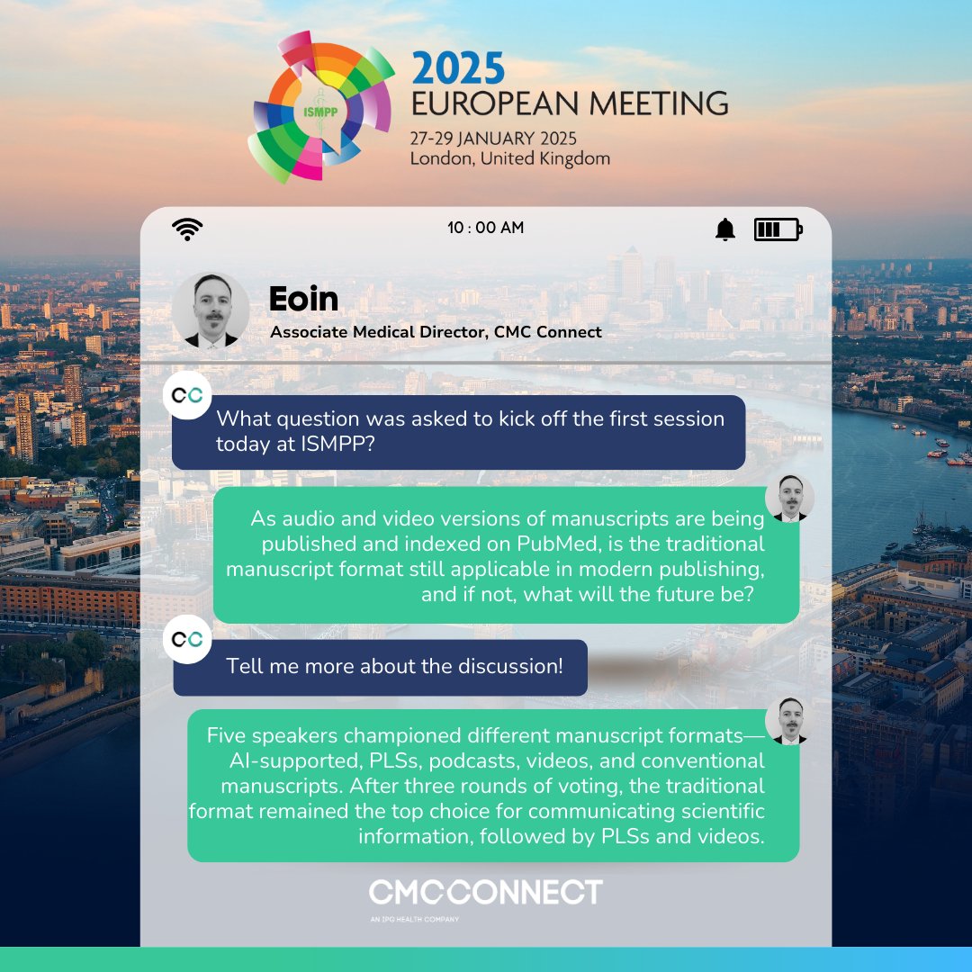 Connect_CMC's tweet photo. 📢 Is the traditional #Manuscript still the gold standard for #ScientificPublishing, or is it time for change?

At #ISMPPEurope, we attended "The Shape of Things to Come? Beyond the Traditional Manuscript (A Balloon Debate)", where five speakers championed alternative formats—AI-supported, PLSs, podcasts, videos, and conventional manuscripts.

With audio and video manuscripts now indexed on PubMed, the debate explored whether new formats better suit the digital age. After three rounds of audience voting, the conventional manuscript remained the top choice for scientific communication, with PLSs and videos following closely behind.

What’s your take—should we stick to tradition or embrace #Innovation?

@IPGH_MedComms @ISMPP 

#MedComms #FutureofPublishing #AIinMedComms #ISMPP #WeGetHealthcareTalking