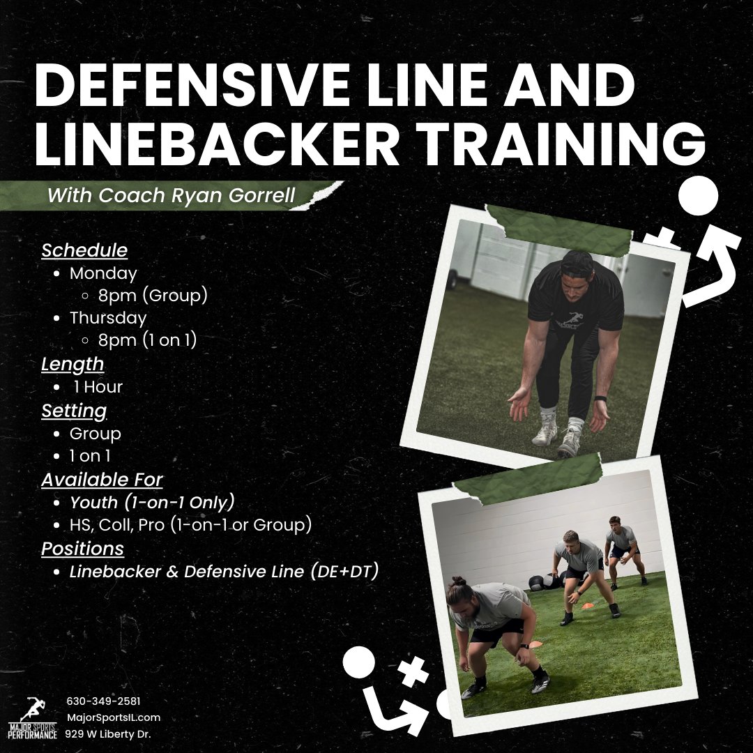 MajorSportsIL's tweet image. 🚨 DEFENSIVE MODE ACTIVATED! 🚨

Training Schedule:
🔹 Group: Mondays 8 PM
🔹 1-on-1: Thursdays 8 PM

Available For:
🔹 Youth (1-on-1 Only)
🔹 High School, College &amp;amp; Pro (1-on-1 or Group)

💥 MajorSportsIL.com/defense to book or learn more!

#LinebackerTraining #DefensiveLine