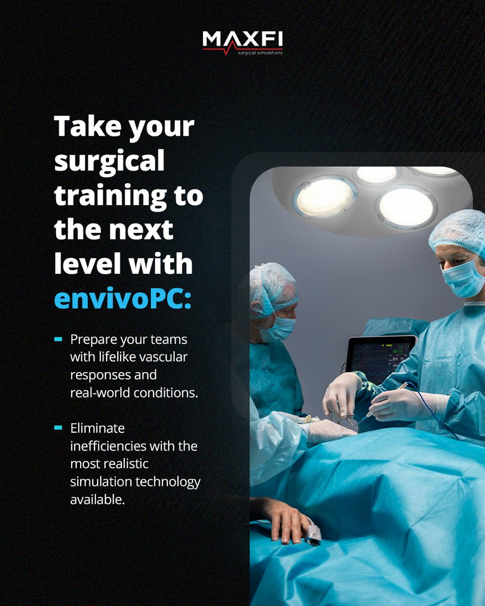 Maximum Fidelity Surgical Simulations (@maxfisurgical) on Twitter photo 🚨 Is your surgical training truly realistic?
🔹 Active bleeding & vascular response
🔹 True anatomical accuracy
🔹 Trainees ready for real complications
envivoPC delivers high-stakes realism.
Learn more: hubs.la/Q0334V970
📩 info@max-fi.com
#medtech #medx #meded 🚨 Is your surgical training truly realistic?
🔹 Active bleeding & vascular response
🔹 True anatomical accuracy
🔹 Trainees ready for real complications
envivoPC delivers high-stakes realism.
Learn more: hubs.la/Q0334V970
📩 info@max-fi.com
#medtech #medx #meded