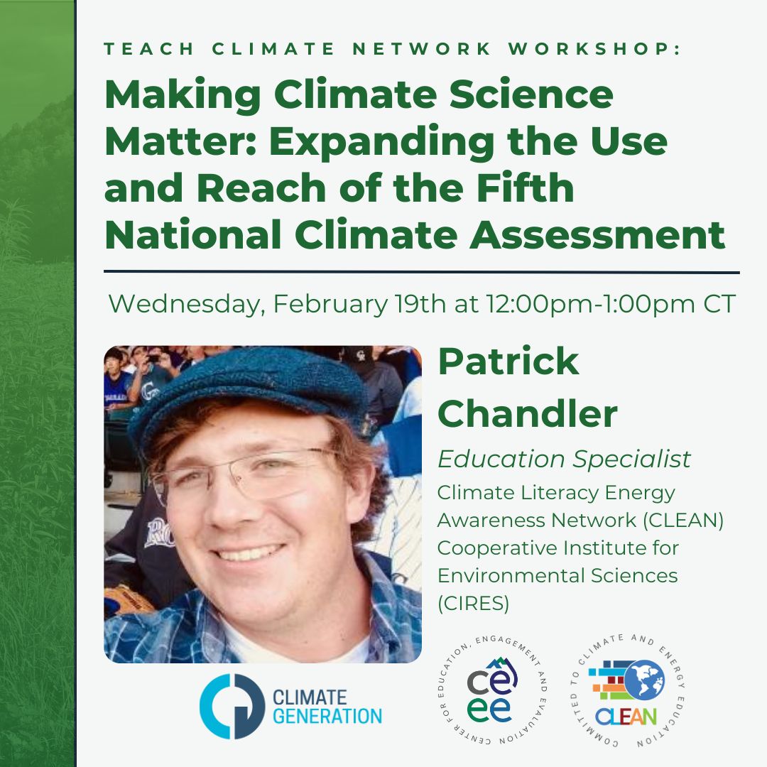 🌍 Join @climategenorg for their February Teach Climate Network Workshop with our very own Patrick Chandler, Education Specialist for CLEAN. Hope to see you there! 🌱
🔗 To learn more, visit: buff.ly/4aqb6Hx
✏️ To register for the event, visit: buff.ly/40qunE0