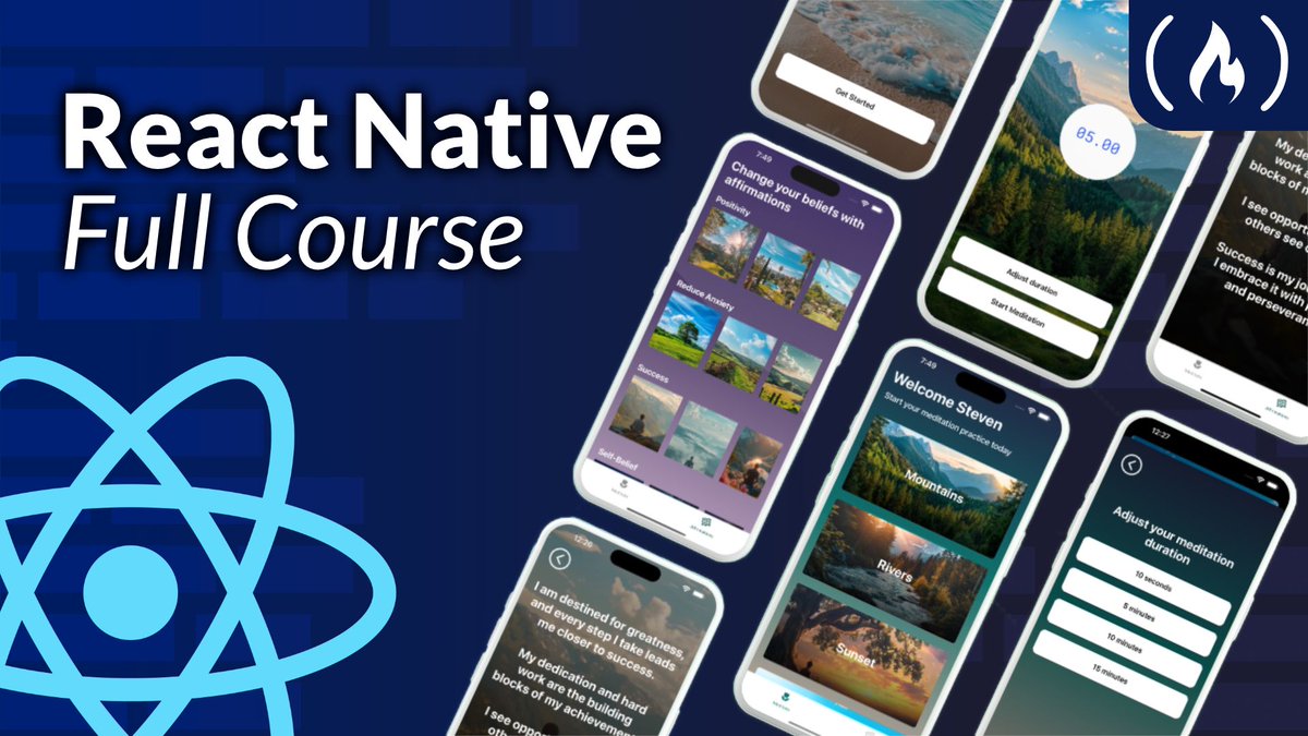 freeCodeCamp's tweet image. React Native is a JS framework that lets you build native mobile apps for both iOS &amp;amp; Android using one codebase.

And in this course, you&apos;ll learn how to use it by building a meditation app.

You&apos;ll also use Expo, TypeScript, &amp;amp; other tools along the way.

freecodecamp.org/news/build-a-m…