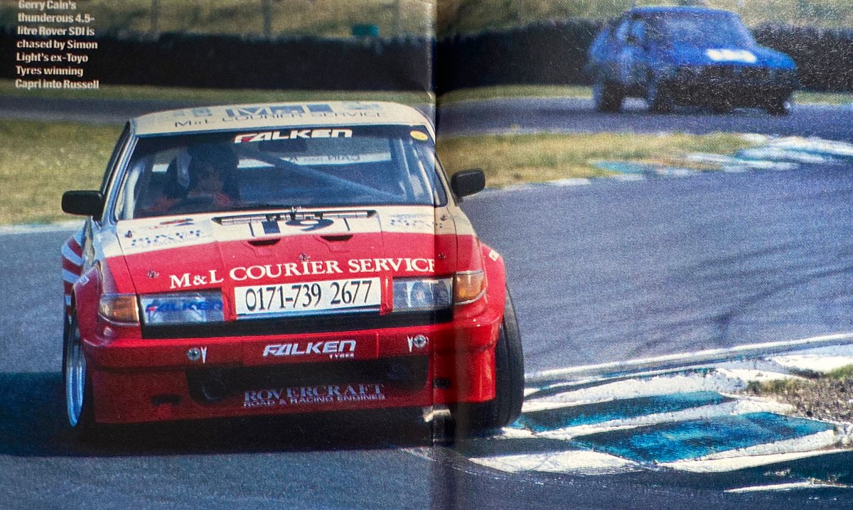 Thundersaloons's tweet photo. From the Archive: Cain whips his rivals! 🐎 

Gerry Cain’s 4500cc Rover SD1 V8 - on route to a 1996 Modified Production Saloon race win at Snetterton 🏁

#ModProds #Snetterton #RoverSD1 #RoverVitesse 

(📸©️ Richard Styles) https://t.co/tEv8pnrES3