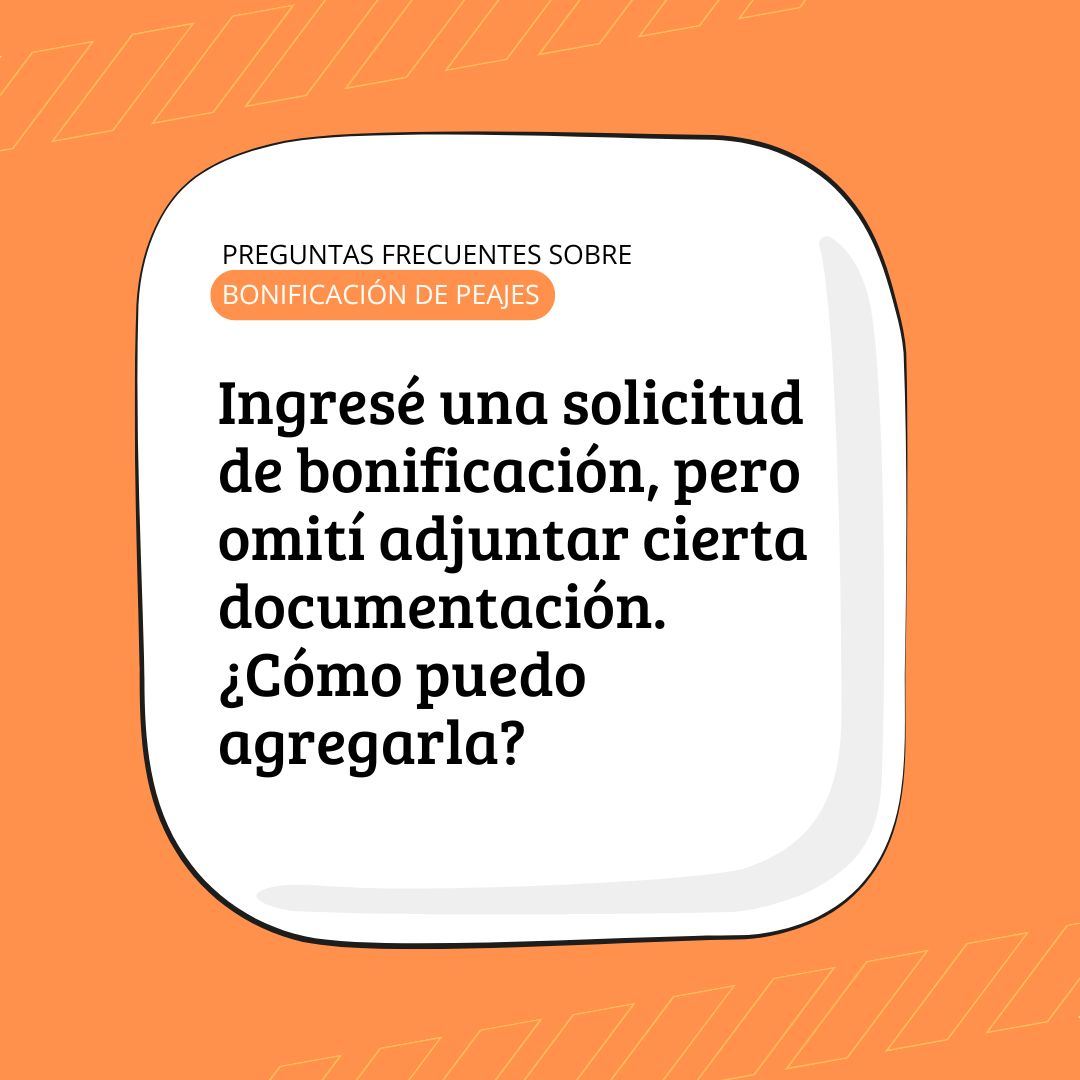 #BonificaciónPeajes
Puede subir la documentación a través de la web Trámites - GUB UY | Bonificación de peajes. Para ello, inicie el trámite en línea y seleccione la opción "Agregado de documento".

▶️ Quienes tienen residencia permanente o trabajo dentro de un área de 20 km de