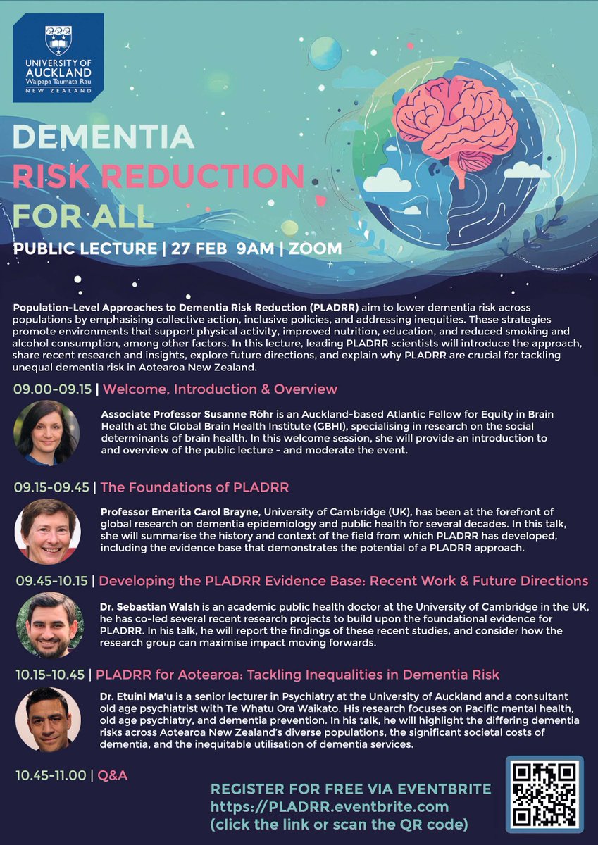 🧠🌍 On Feb 26, join Atlantic Fellow <a href="/SusanneRoehr/">Susanne Röhr</a> &amp; <a href="/AucklandUni/">University of Auckland | Waipapa Taumata Rau</a> researchers to explore Population-Level Approaches to Dementia Risk Reduction and their impact on a healthier, fairer Aotearoa NZ.
Register 👉 eventbrite.com/e/public-lectu…
