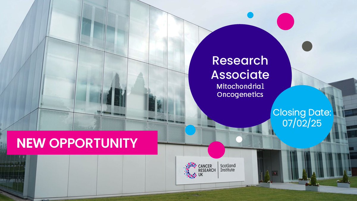 CRUK Scotland Inst (@cruk_si) on Twitter photo We are looking for a Research Associate to join the Mitochondrial Oncogenetics (<a href="/mito_oncogene/">Payam A. Gammage</a>) lab and investigate the impact of mitochondrial DNA on tumour microenvironments
📅Closing date: 7 February 2025
👉Find out more and apply here: crukscotlandinstitute.ac.uk/careers/scient… We are looking for a Research Associate to join the Mitochondrial Oncogenetics (<a href="/mito_oncogene/">Payam A. Gammage</a>) lab and investigate the impact of mitochondrial DNA on tumour microenvironments
📅Closing date: 7 February 2025
👉Find out more and apply here: crukscotlandinstitute.ac.uk/careers/scient…