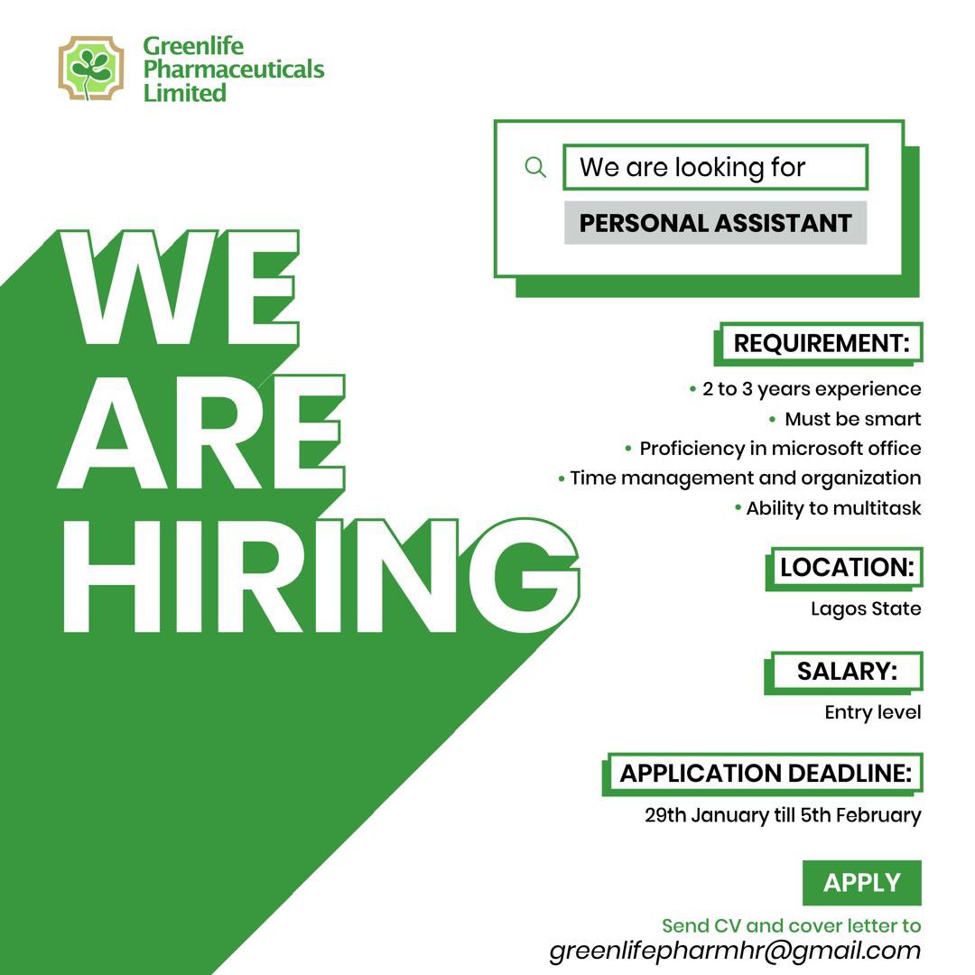 JobsHubs's tweet photo. 🚨🚨🚨 HIRING UPDATE.

Hiring a personal assistant.
Location: Mainland, Lagos. https://t.co/oOrmIzYZ6D