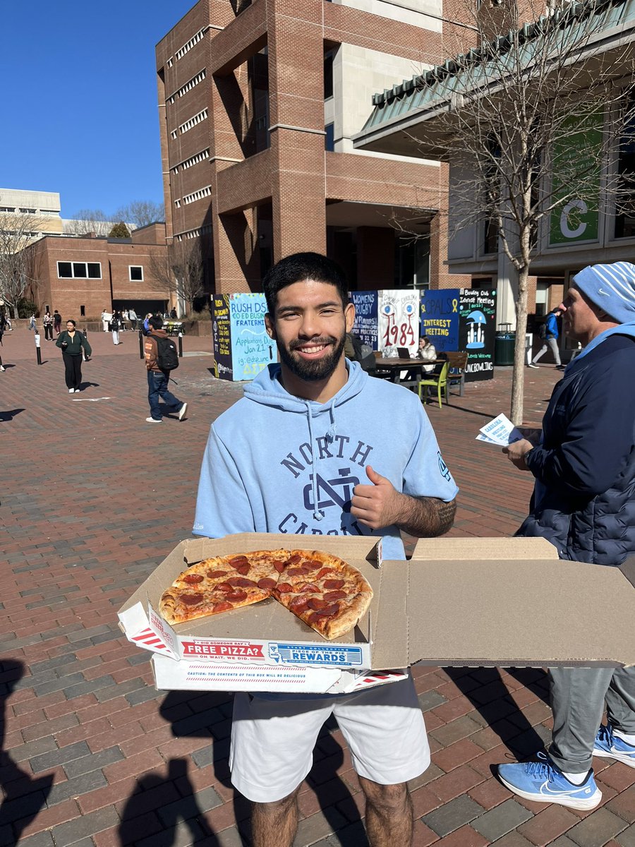 UNCWrestling's tweet photo. Handing out Pizza in the Pit today 🍕

Come enjoy a slice and show out Friday in Carmichael! https://t.co/k7Sh0pdXBp