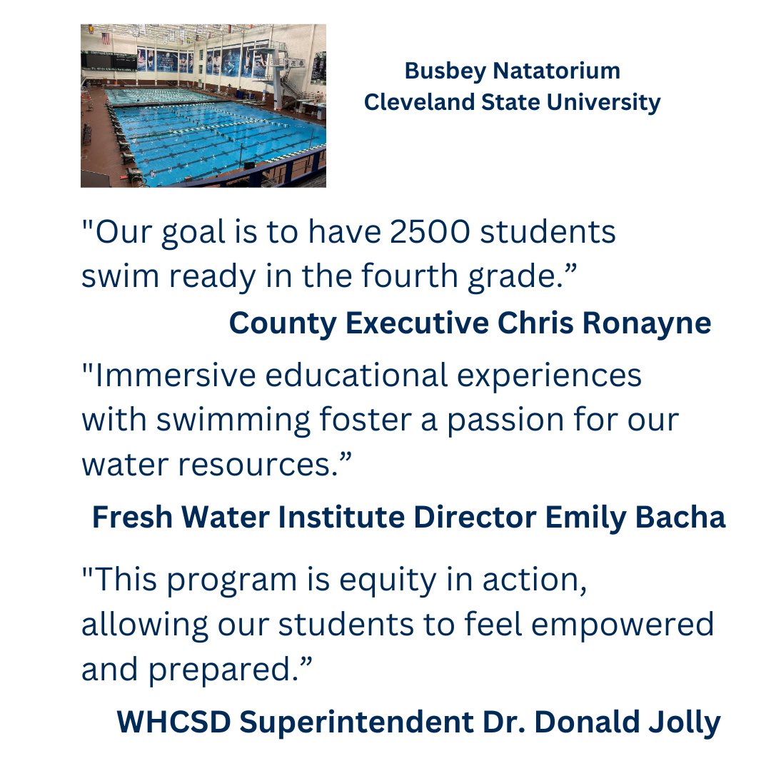 Cuyahoga County (@cuyahogacounty) on Twitter photo Today, the our Fresh Water Institute announced an expansion of the Learn-to-Swim Program, providing water safety and basic swim instruction to 4th graders in Warrensville Heights and Cleveland. ➡️youtube.com/watch?v=r4ZnsS…
<a href="/RepShontelBrown/">Rep. Shontel Brown</a> <a href="/CLE_State/">Cleveland State University</a> <a href="/whcs_tigers/">@whcs_tigers</a> <a href="/CLEMetroSchools/">Cleveland Metropolitan School District</a> Today, the our Fresh Water Institute announced an expansion of the Learn-to-Swim Program, providing water safety and basic swim instruction to 4th graders in Warrensville Heights and Cleveland. ➡️youtube.com/watch?v=r4ZnsS…
<a href="/RepShontelBrown/">Rep. Shontel Brown</a> <a href="/CLE_State/">Cleveland State University</a> <a href="/whcs_tigers/">@whcs_tigers</a> <a href="/CLEMetroSchools/">Cleveland Metropolitan School District</a>