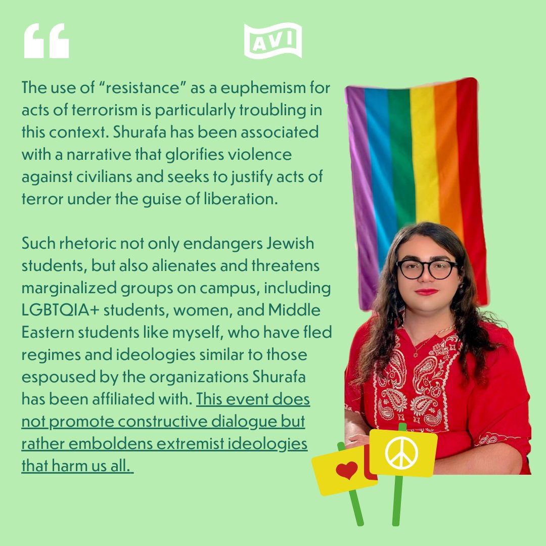 AVI/HRC Campus Media Fellow, Iranian ally, and UofT student <a href="/AmiraZolghadri/">Amira Zolghadri (AmirHossein)🏳️🏳️‍🌈</a> weighs in on an event being hosted at <a href="/UofT/">University of Toronto</a> tomorrow, featuring Shadi Shurafa, a convicted terrorist and former member of the PFLP.

#antisemitismoncampus #allyship #iranianjewishalliance