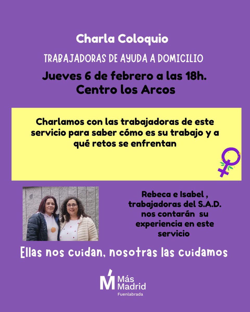<a href="/MasMadrid__/">Más Madrid</a> <a href="/manuelabergerot/">Manuela Bergerot</a> <a href="/DParedes_Didi/">✳️Diana Paredes</a> 
Tenemos una cita el jueves 6 en #Fuenlabrada 
Apoyemos a las compañeras del SAD !!