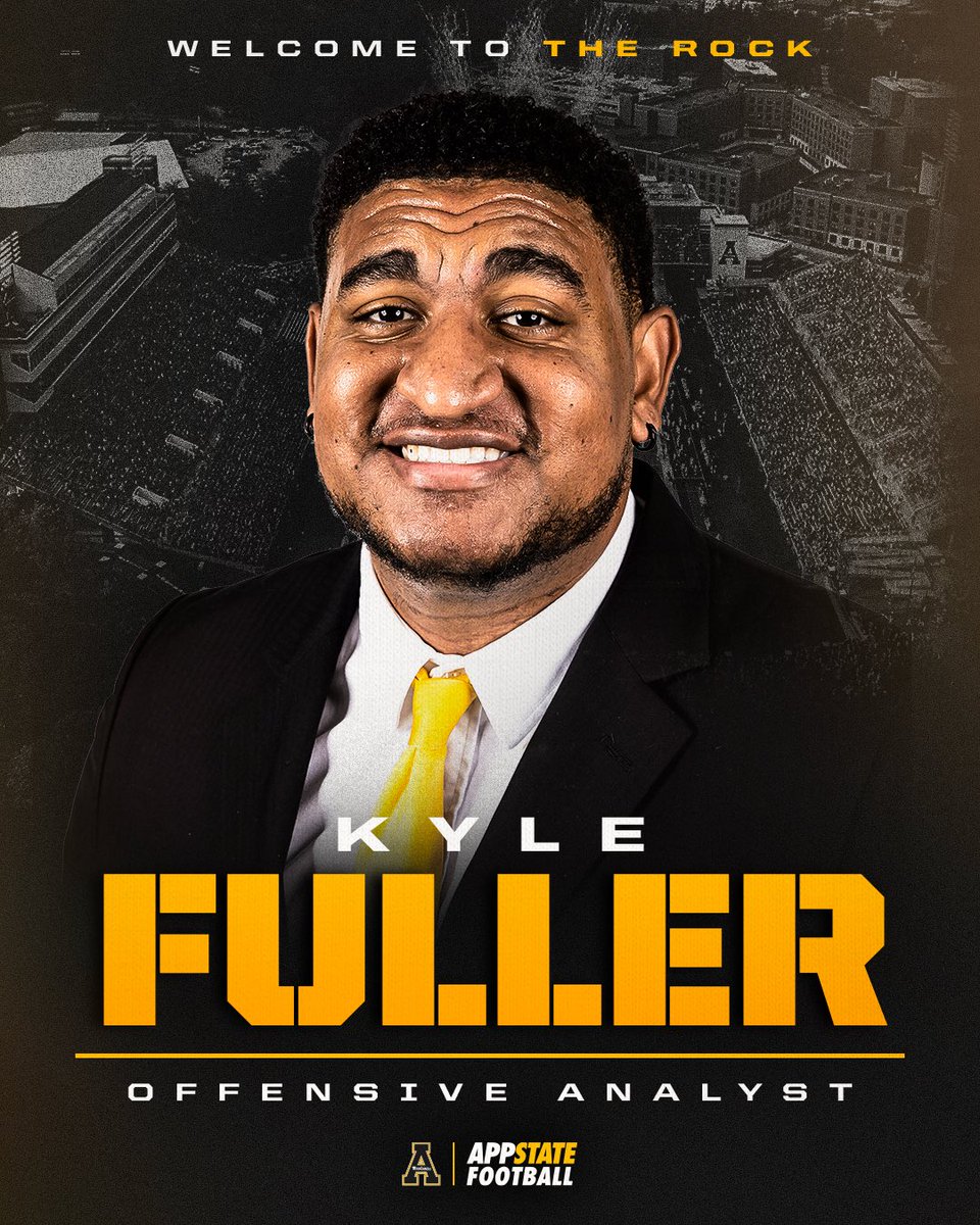 App State Football (@appstate_fb) on Twitter photo Welcome to App State, <a href="/Cudi_K/">Kyle Fuller</a>!
A former All-Big 12 O-lineman at Baylor who spent seven years on NFL teams, Kyle Fuller joins the Mountaineers’ staff after serving as a graduate assistant at UNC last year.
#GoApp Welcome to App State, <a href="/Cudi_K/">Kyle Fuller</a>!
A former All-Big 12 O-lineman at Baylor who spent seven years on NFL teams, Kyle Fuller joins the Mountaineers’ staff after serving as a graduate assistant at UNC last year.
#GoApp