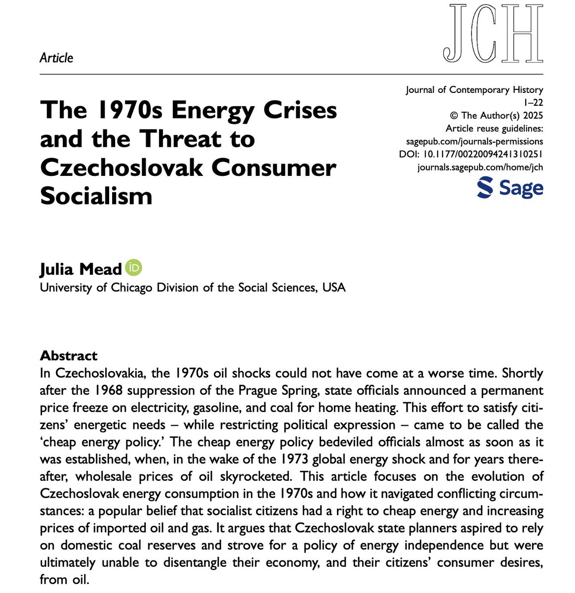 A West German and an Austrian drive their Mercedes cars to Bratislava to fill up on gas. What could possibly go wrong? 

At long last, my article "The 1970s Energy Crises and the Threat to Czechoslovak Consumer Socialism" is out in the world. doi.org/10.1177/002200…