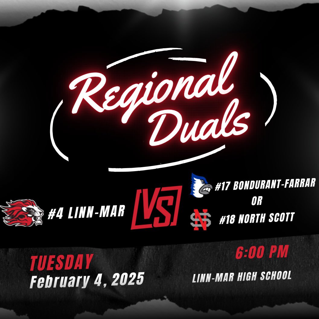 🚨Official🚨

The Lions will host Regional Duals next Tuesday with a trip to State Duals on the line! Mark your calendars <a href="/LMpowerhouse/">LMPowerhouse</a>

#RiseToTheChallenge🦁