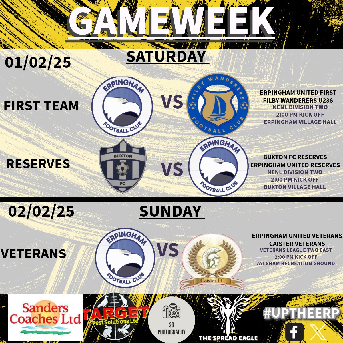All three teams are in action this weekend.

The first team welcomes  <a href="/Filby_Wanderers/">Filby Wanderers FC</a> U23S.

The reserves travel away to  <a href="/fc_buxton/">Buxton FC</a>
Reserves.

The veterans welcomes Caister Veterans.