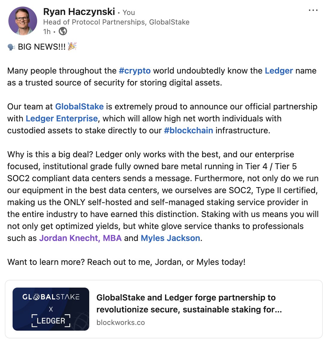 Phunky (Ryan) ππ₯© (@thephunky1) on Twitter photo As Head of Protocol Partnerships at <a href="/global_stake/">GlobalStake</a>, I am exceedingly proud of our entire team today
This partnership has been a long time in the making, and we are grateful to work directly with the Ledger team and their enterprise clients
Want to learn more? My DMs are open! As Head of Protocol Partnerships at <a href="/global_stake/">GlobalStake</a>, I am exceedingly proud of our entire team today
This partnership has been a long time in the making, and we are grateful to work directly with the Ledger team and their enterprise clients
Want to learn more? My DMs are open!