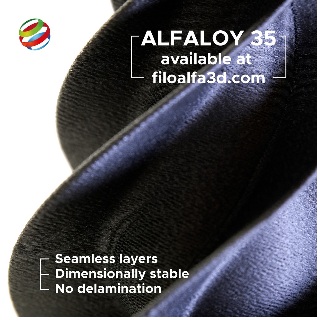 ALFALOY 35 is the new #Filoalfa #filament for #3dprinting. It is #PC-PBT filled with #CarbonFiber. 
Do you want to know its outstanding features?⁠ Exceptional strength, it is very easy to print, exceptional adhesion between layers and less warping and delamination.