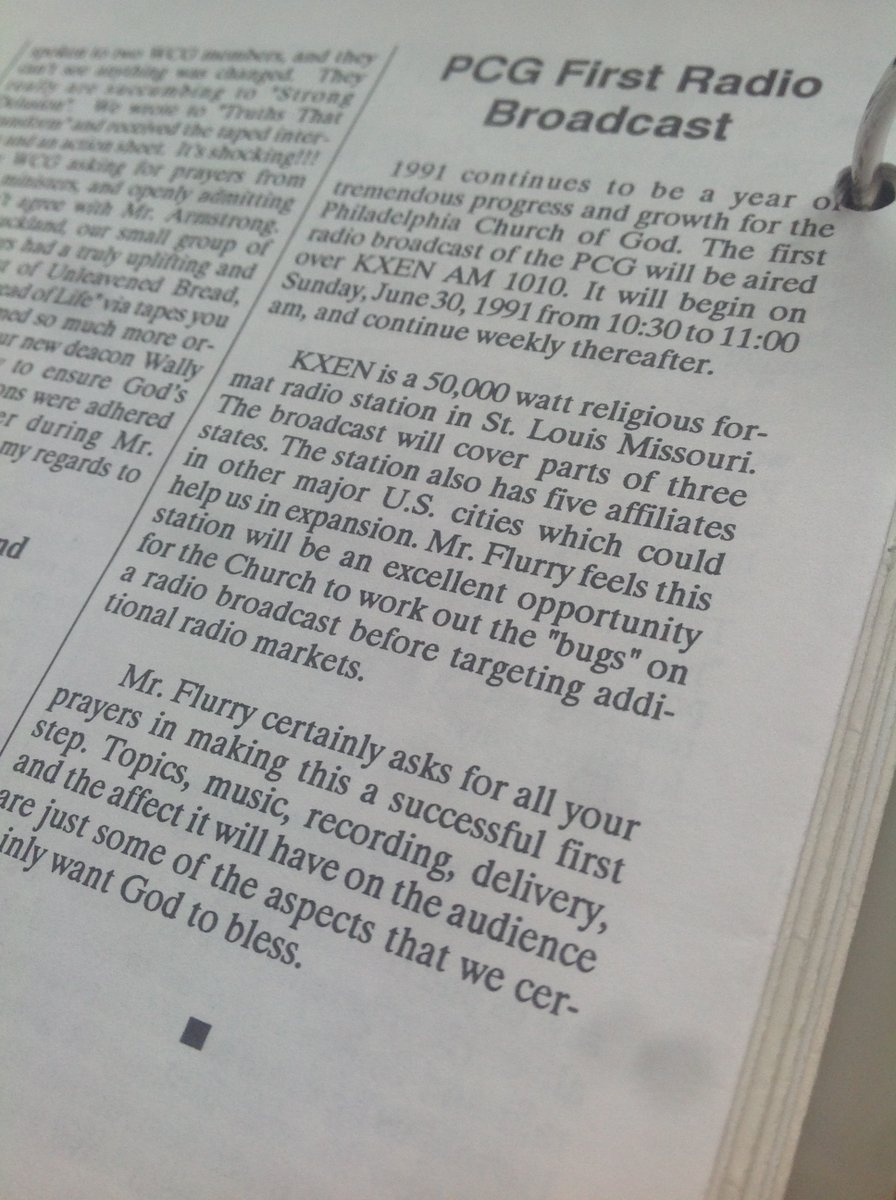 (AM/FM radio crackles) 1991: On this day, at this time, PCG Pastor General Gerald Flurry’s first broadcast began on KXEN 1010 AM, St. Louis, Missouri.
