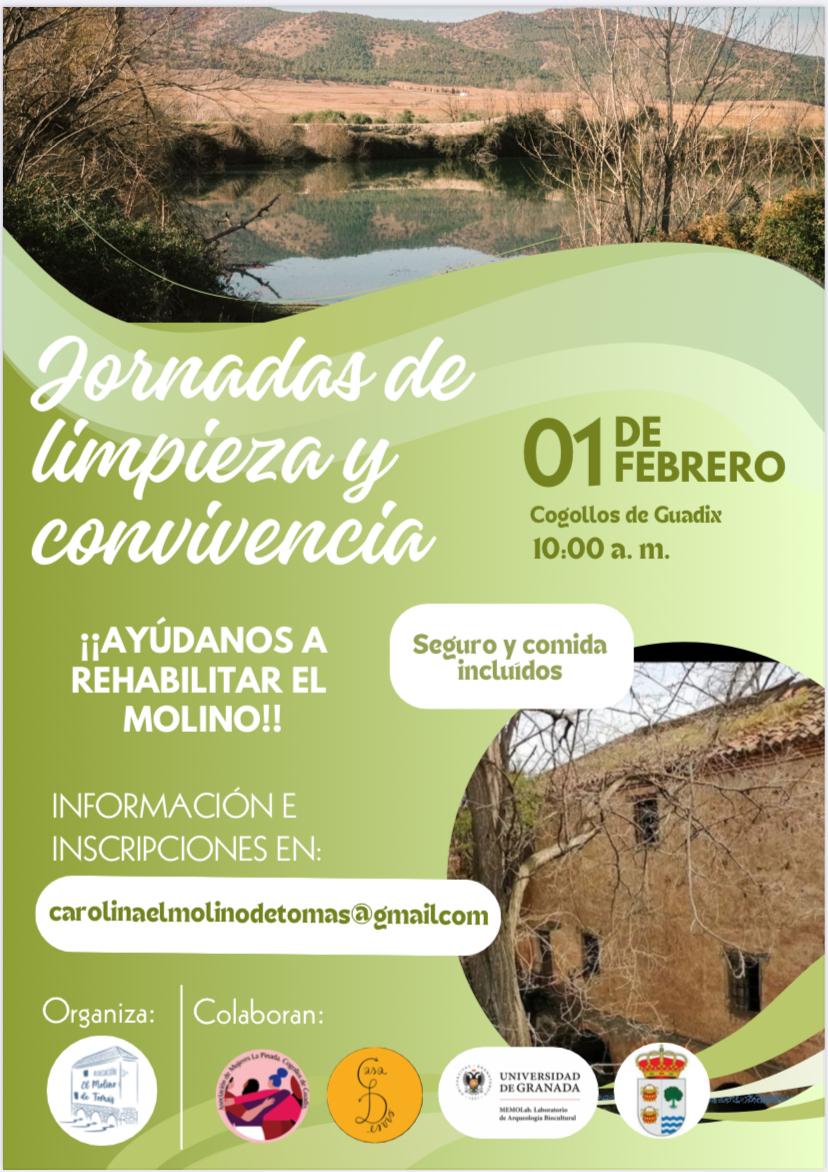 🔈 ¿Te animas a pasar un día diferente? Jornadas de limpieza y convivencia para rehabilitar el antiguo Molino de Tomás <a href="/Aytocogollos/">Ayuntamiento de Cogollos de Guadix</a> 🛠️

❗Participa junto a <a href="/MEMOLabUGR/">MEMOLab</a> y colabora para mantener este espacio único❗

🗓️ 1 febrero

Más información⬇️⬇️⬇️
