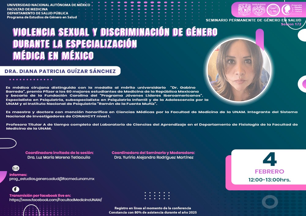 ¡Lxs invitamos a nuestra primera actividad del 2025 por parte del PEGeS! 
Empieza la jornada del Seminario permanente de estudios de Género en Salud, 
¡Lxs esperamos el próximo martes 4 de febrero!

<a href="/FacMedicinaUNAM/">FacultadMedicinaUNAM</a> <a href="/SaludPublicaFM/">Departamento de Salud Pública. FacMed. UNAM</a>