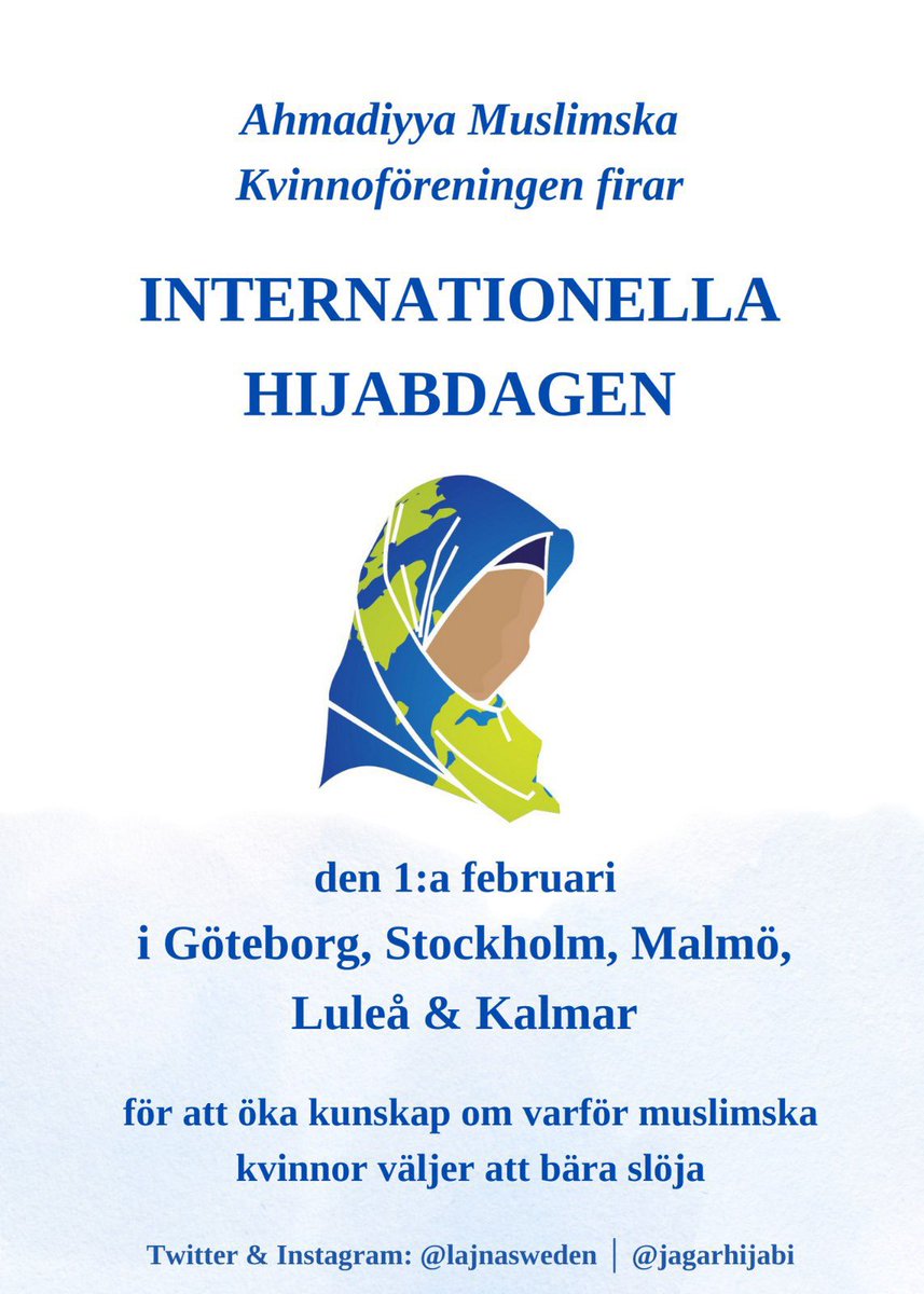 JagArHijabi's tweet image. Endast 3 dagar kvar till internationella Hijabdagen på 1:a februari. Vi välkomnar alla nyfikna att komma och fira denna dag med oss. Kom och ställ era frågor och visa ert stöd på något av våra utställningar runtom i landet! #jagarhijabi