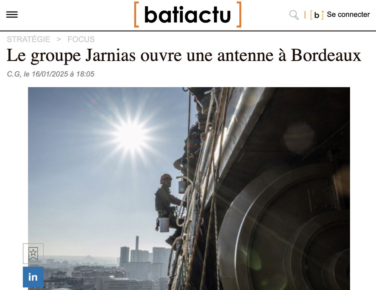 Groupe Jarnias (@groupe_jarnias) on Twitter photo PARUTION PRESSE POUR JARNIAS ATLANTIQUE đź“°
"Le groupe Jarnias est désormais présent dans la capitale girondine, s'inscrivant ainsi sur un axe stratégique reliant Nantes, Toulouse et Bayonne." PARUTION PRESSE POUR JARNIAS ATLANTIQUE 📰
"Le groupe Jarnias est désormais présent dans la capitale girondine, s'inscrivant ainsi sur un axe stratégique reliant Nantes, Toulouse et Bayonne."