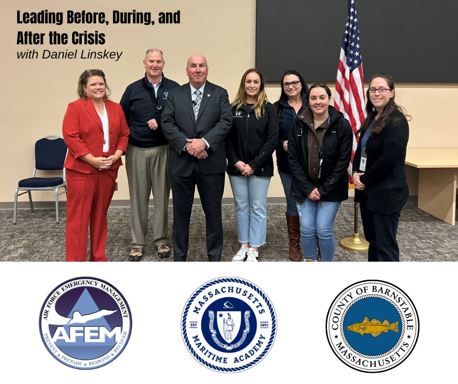 Last week, the Barnstable County Incident Mgmt. Team, Mass Maritime Academy and Air Force Emergency Mgmt. hosted retired Boston Police Chief Dan Linskey for his presentation “Leading Before, During, and After the Crisis”. Learn more at: loom.ly/gDf4LkY #capecodgov