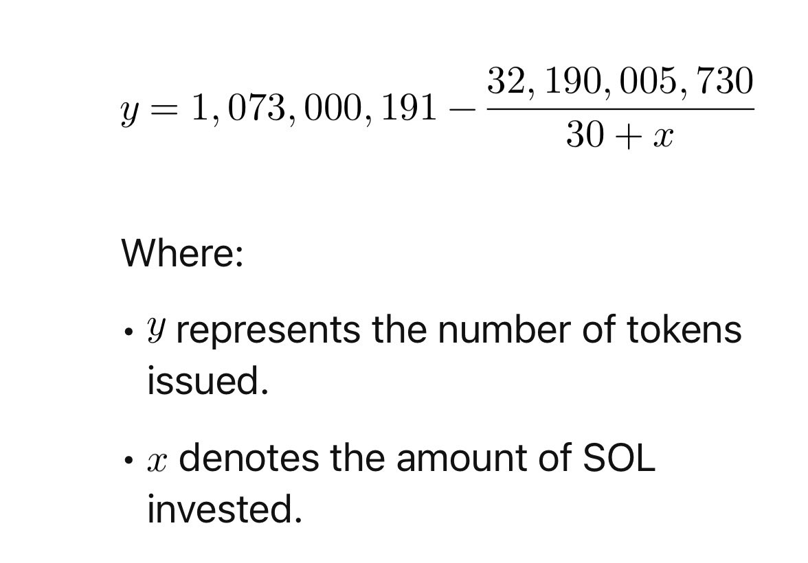 If anybody is interested in the actual bonding curve used by pump dot fun,  here it is: (I have verified the math).
