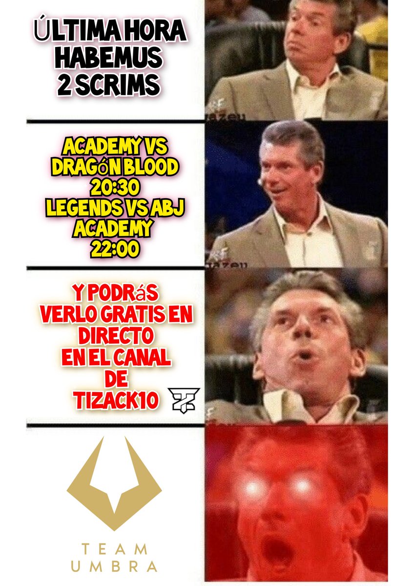 🔥 HOY ES LA NOCHE 🔥  
2 SCRIMS ÉPICAS 

#UMBRAcademy vs 🐉 
#UMBRALegends vs 🐝

📺 En directo 
📅 Día: HOY 29/01
⏰ Hora: 20:30 &amp; 22:00
🔗 [twitch.tv/tizack10]  

#UMBRAScrims #BeTheShadow 
#Twitch #Esports #Wildrift