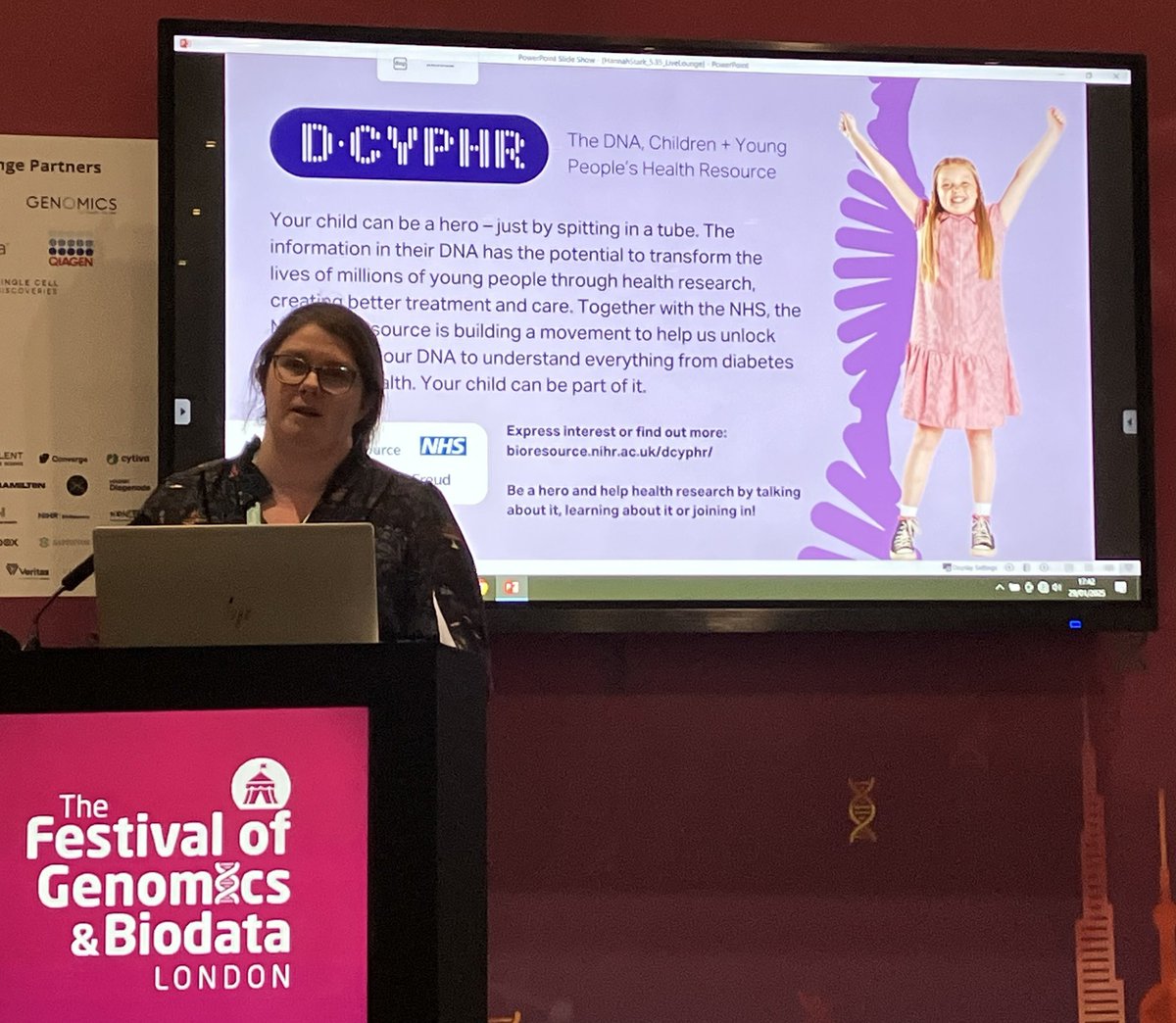 Nathalie Kingston (@natk1ngston) on Twitter photo <a href="/hannahstark86/">Hannah Stark</a> presenting the <a href="/NIHRBioResource/">NIHR BioResource</a> programme of engaging with young #research #participants & through our #DCYPHR study #FOG25
<a href="/FoGenomics/">The Festival of Genomics & Biodata</a> @AFNCCF <a href="/hannahstark86/">Hannah Stark</a> presenting the <a href="/NIHRBioResource/">NIHR BioResource</a> programme of engaging with young #research #participants & through our #DCYPHR study #FOG25
<a href="/FoGenomics/">The Festival of Genomics & Biodata</a> @AFNCCF