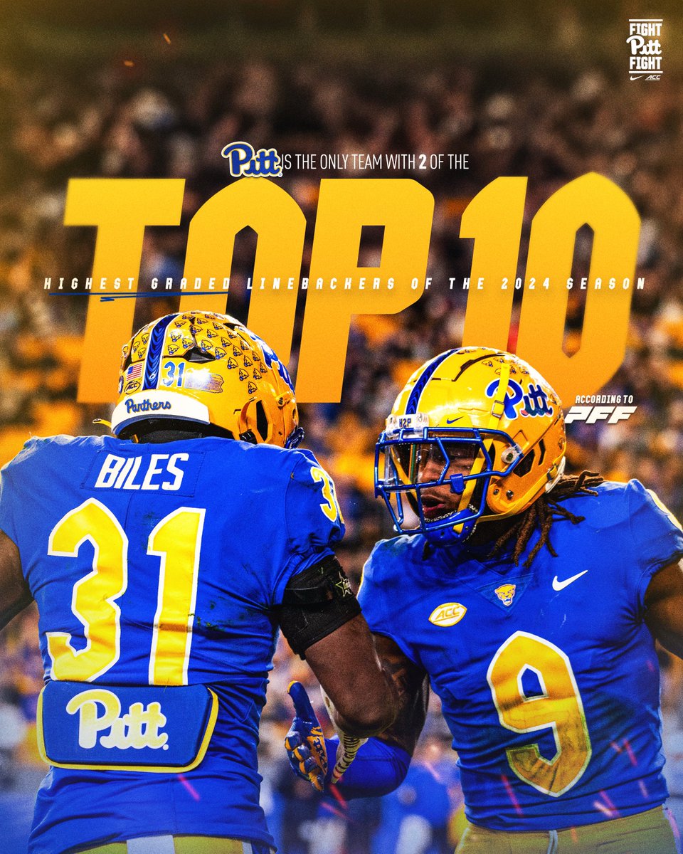 Pitt Football (@pitt_fb) on Twitter photo Pitt is the only team with 2 players on <a href="/PFF_College/">PFF College</a>’s Highest Graded LBs of 2024 list:
🔵 Kyle Louis
🟡 Rasheem Biles
SHARKS 🦈
#HailToPitt | <a href="/K_009r/">Kyle Louis⁹🦈</a> | <a href="/Rasheembiles/">Rasheem “The dream” Biles 🦈</a> Pitt is the only team with 2 players on <a href="/PFF_College/">PFF College</a>’s Highest Graded LBs of 2024 list:
🔵 Kyle Louis
🟡 Rasheem Biles
SHARKS 🦈
#HailToPitt | <a href="/K_009r/">Kyle Louis⁹🦈</a> | <a href="/Rasheembiles/">Rasheem “The dream” Biles 🦈</a>