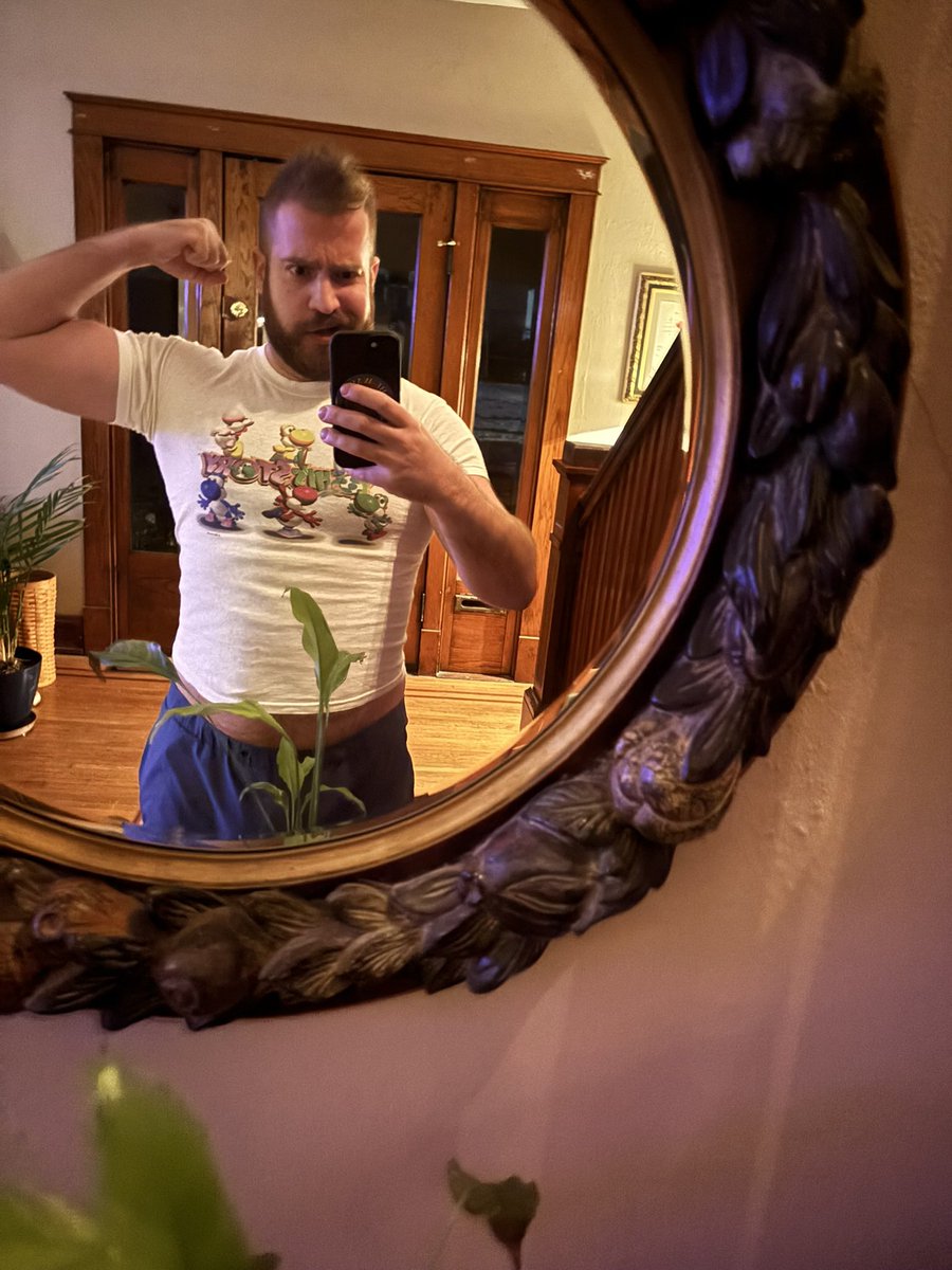 When visiting my parent’s place I found this Yoshi Story shirt I had from the 1997 release of the game. It used to be giant on me, nearly fits now 😅 🥚