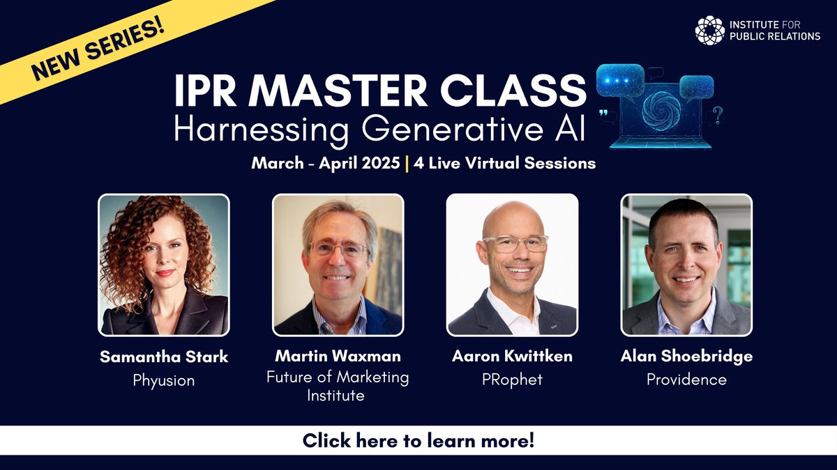 Join us for the NEW IPR Master Class: Harnessing Generative AI!

4 live sessions on: 🔑 AI Fundamentals 📝 Content Creation 📊 Trend Forecasting &amp; more!

Register at the early-bird rate: buff.ly/4j8IuGy