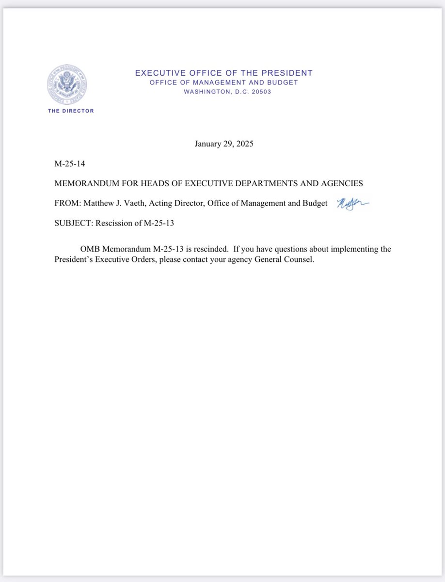 Sahil Kapur (@sahilkapur) on Twitter photo 🚨🚨 The White House is RESCINDING the memo that took effect yesterday on the federal aid freeze.
Story tk w/ <a href="/PeterAlexander/">Peter Alexander</a> <a href="/kate_santaliz/">Kate Santaliz</a>. Memo below. 🚨🚨 The White House is RESCINDING the memo that took effect yesterday on the federal aid freeze.
Story tk w/ <a href="/PeterAlexander/">Peter Alexander</a> <a href="/kate_santaliz/">Kate Santaliz</a>. Memo below.