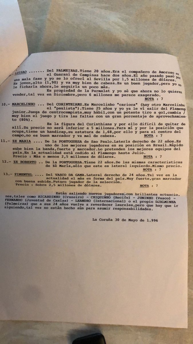 📜 Antes de que los informes llegaran por WhatsApp, en el ⁦<a href="/RCDeportivo/">RC Deportivo</a>⁩ los enviaba Lito Míguez por valija de Caixa Galicia. Desde Brasil, a la Plaza de Pontevedra, con nombres que después harían historia. Otra época, otro fútbol.