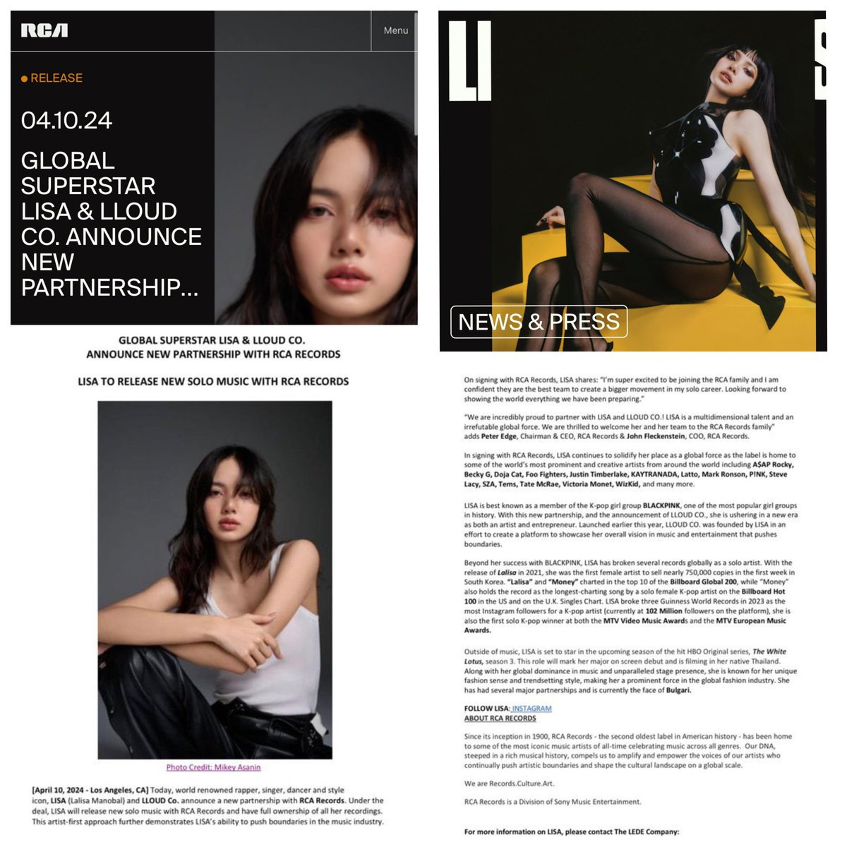 LisachelaIsHere's tweet photo. Lisa's contract is different. She didn't sign with RCA but has partnership with RCA through her co., LLOUD. Under the deal Lisa has full ownership of all her recordings as confirmed in RCA news & press released.
#RCAxLLOUD
@wearelloud https://t.co/RMwJlkgIzl