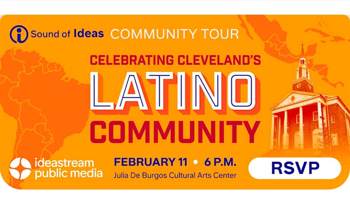 Join host Jenny Hamel and a live audience for Sound of Ideas Community Tour: Celebrating Cleveland’s Latino Community

Tuesday, February 11 · 6 - 7:30pm EST. Doors at 5:30pm
Julia De Burgos Center. 
Free. Open to the public.

eventbrite.com/e/sound-of-ide…