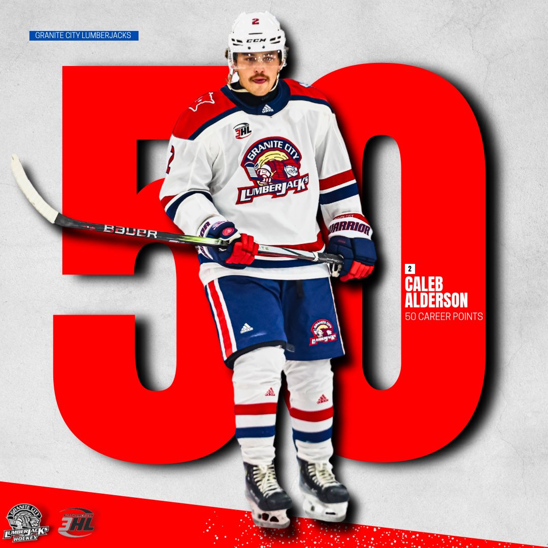 Congrats to forward, Caleb Alderson on earning 50 career points this past weekend with the Jacks! Alderson has produced 21 goals and 29 assists in 69 games with Granite City.