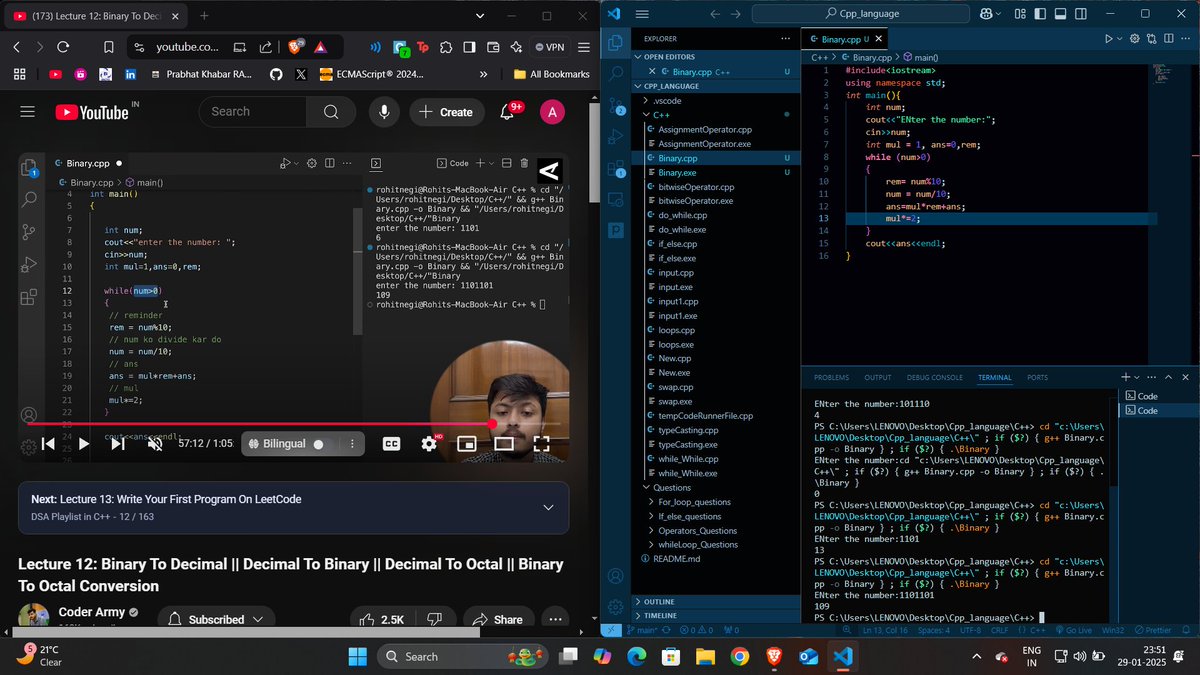 Singh__ayush4's tweet image. DAY 7 of #75daysofdsa: 7/75 ✅ #coderarmy #dsa
Things I learned today:
-Binary to Decimal Conversion
-Decimal to Binary Conversion
-Decimal to octal Conversion
-Binary to octal Conversion