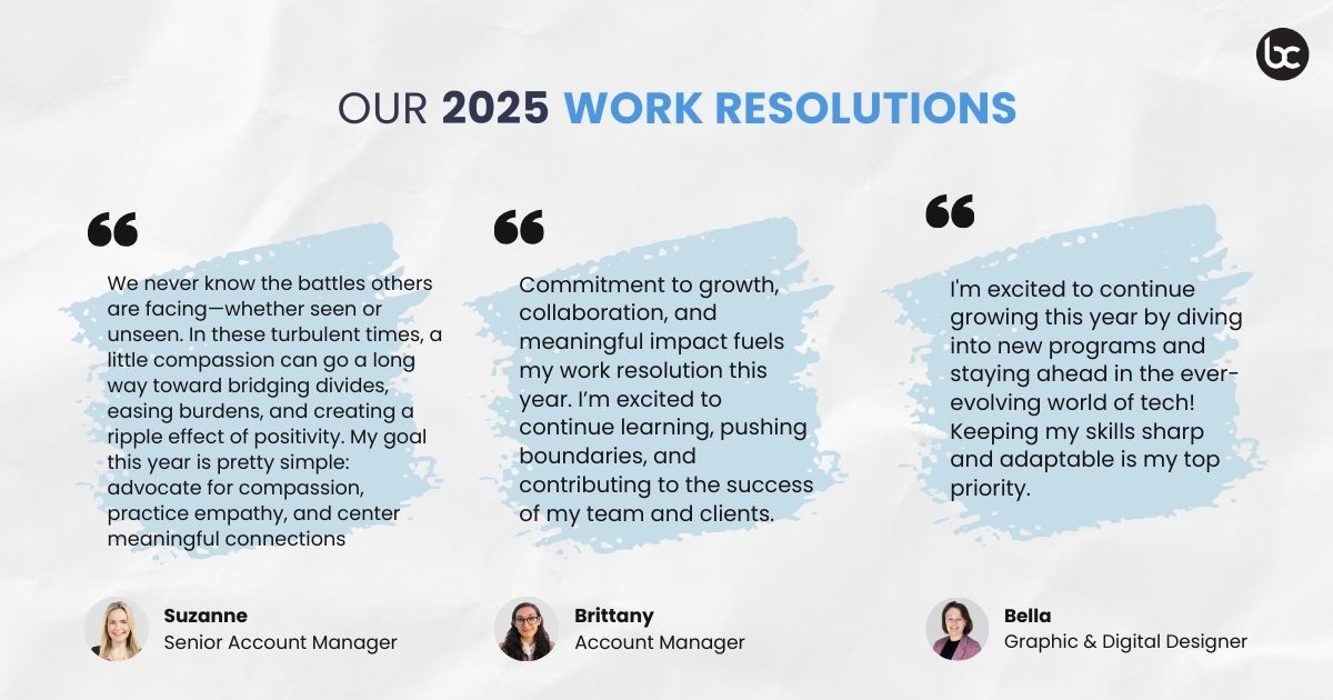 BonnerComm's tweet image. Our team is setting goals and resolutions for the year ahead. From embracing creativity to strengthening client relationships, we’re ready to make the next year our best yet.

#WeAreBCOMM