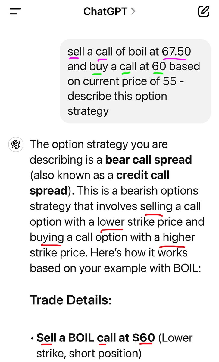 codeboyadam's tweet image. y’all talking #aiagents 🤭 im talkin getting #chatgpt to understand a dang thing im saying! #DeepSeek got it right tho “The strategy you described is a **Bull Call Spread**, which involves  buying a lower strike call…”  So there’s that…😬 #options #ai #aifail #hallucination