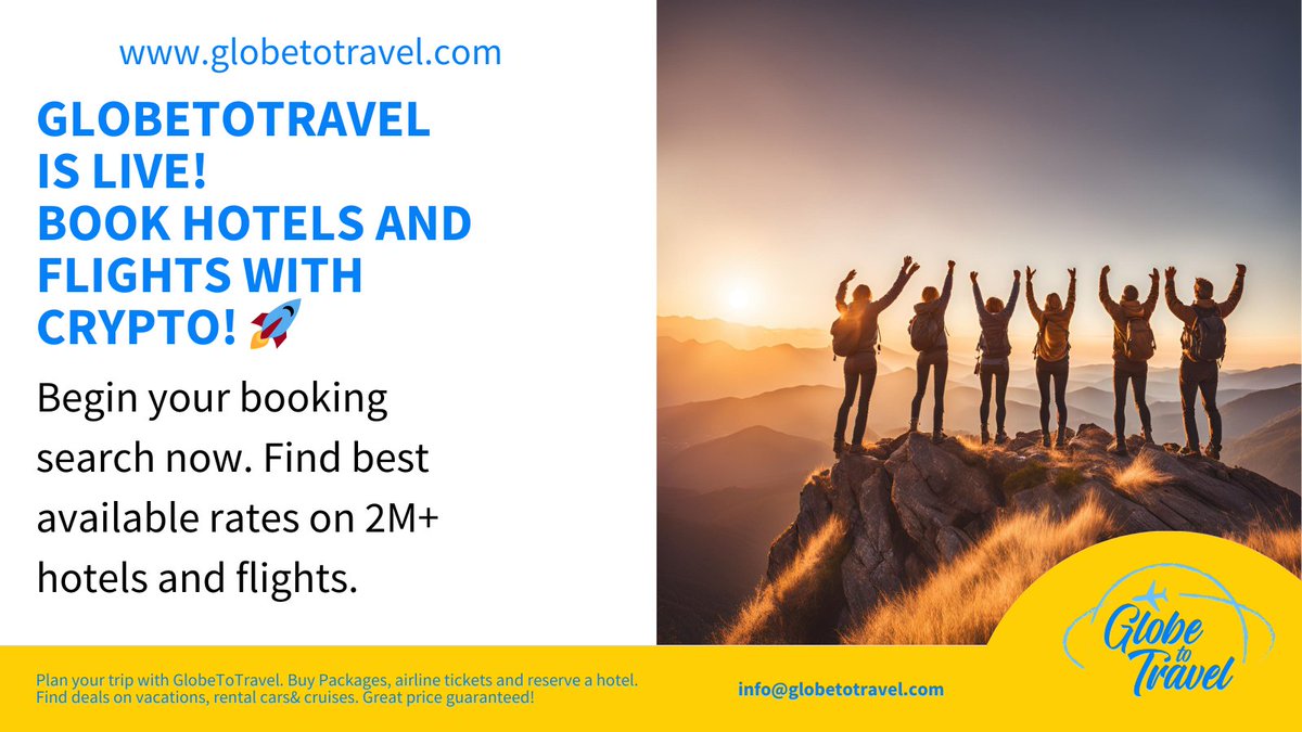 GlobeToTravel is Live! Start Your Adventure Now!

Start your adventure now—book hotels &amp; flights at the best prices and pay effortlessly with crypto! 🌍✨

globetotravel.com

#ExploreTheWorld #GlobetoTravel #TravelGoals #TravelTips #TravelSmart #TravelWithCrypto