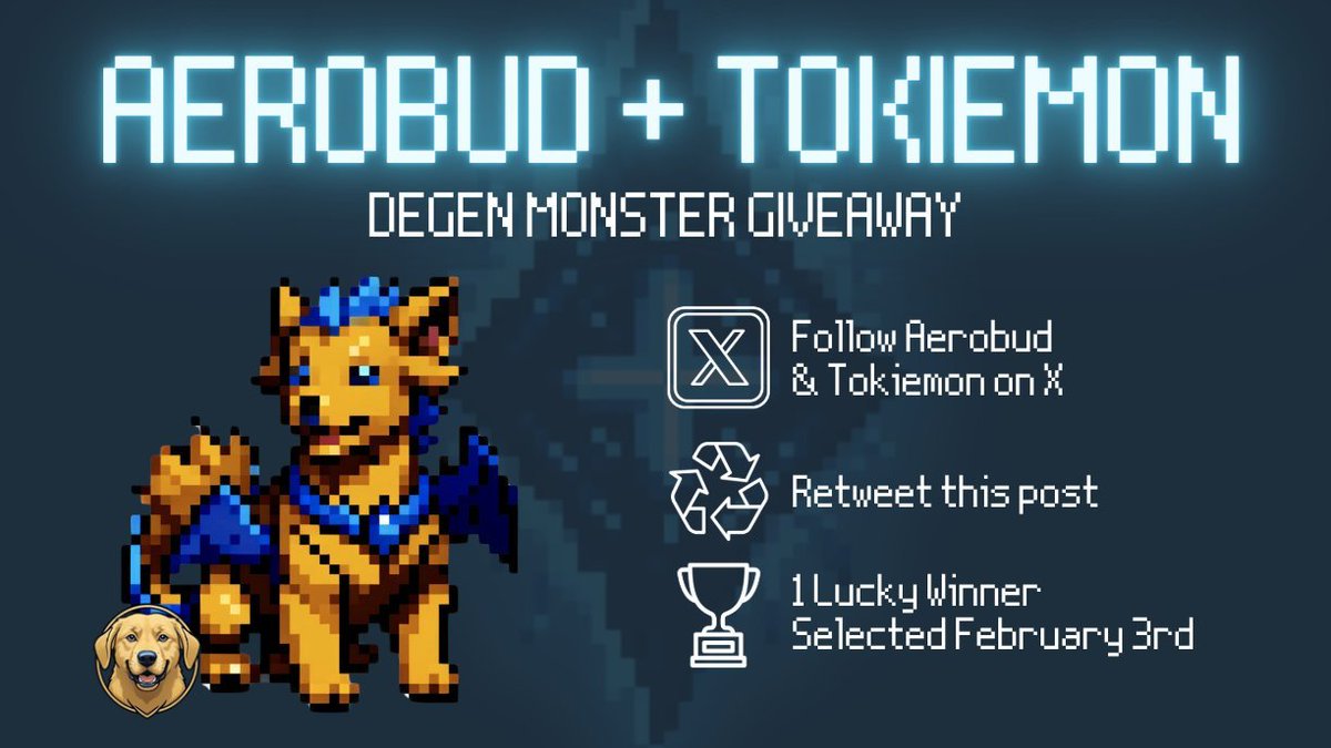 🎁 GIVEAWAY TIME 🎁

A unique 1-of-1 AEROBUD Degen-Tier Tokiemon is up for grabs. To enter:

1. Follow <a href="/AeroBudCoin/">AeroBud</a> and <a href="/tokiemonio/">Tokiemon</a> on X
2. Retweet &amp; engage with this post

We'll pick 1 lucky winner on February 3rd 🔥