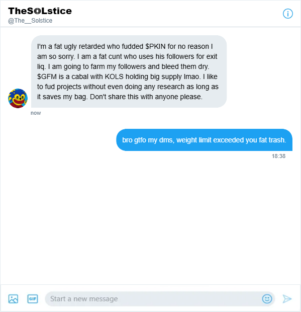 MeoW (@dommgames98) on Twitter photo HOLY FUCK ANOTHER DM FROM <a href="/The__Solstice/">TheS◎Lstice</a> THIS GUY IS A FAN OF MINE.
$PKIN AND $GFM users you might want to look at this.
The picture is totally totally totally real HOLY FUCK ANOTHER DM FROM <a href="/The__Solstice/">TheS◎Lstice</a> THIS GUY IS A FAN OF MINE.
$PKIN AND $GFM users you might want to look at this.
The picture is totally totally totally real